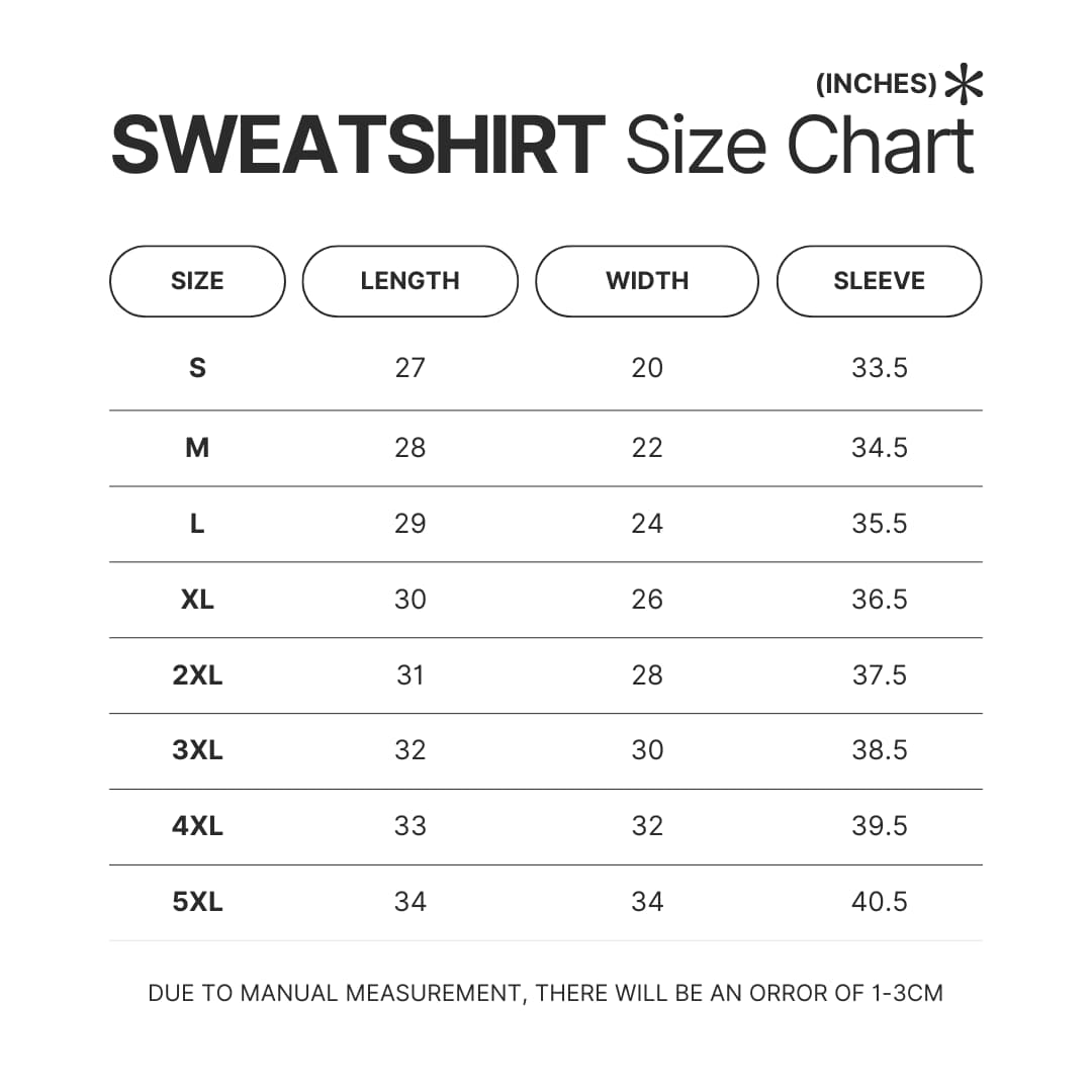 Sweatshirt Size Chart - Trigun Store