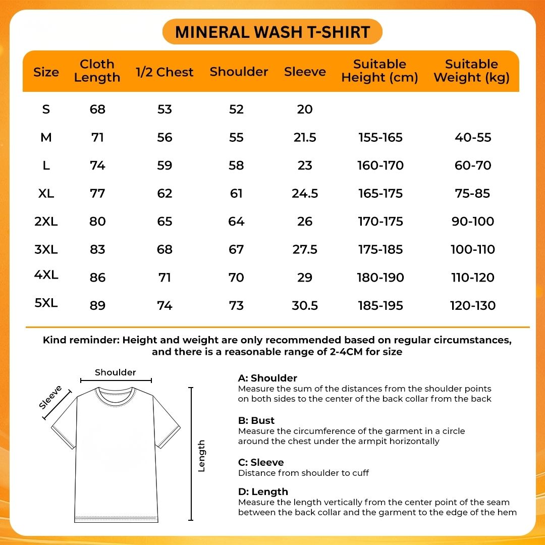 Mineral Wash T Shirt Size Chart - Trigun Store